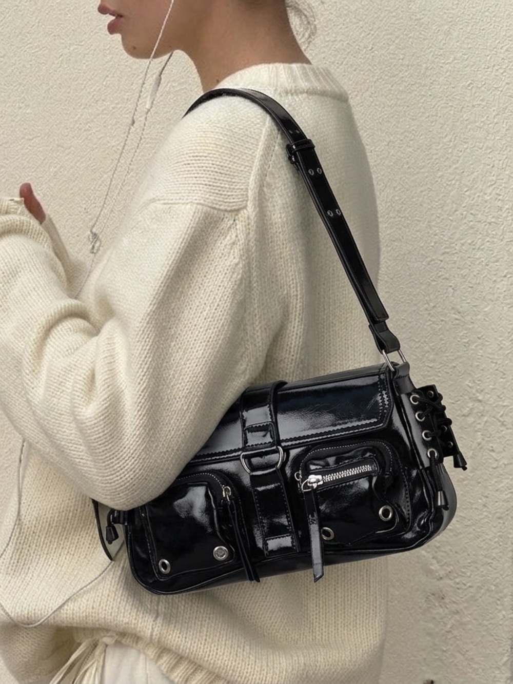 Black Women's Patent Leather Crossbody Bag